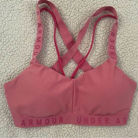 Under Armour Womens Medium Wordmark Strappy Sportlette Sport Bra Bralette Pink - Picture 4 of 8